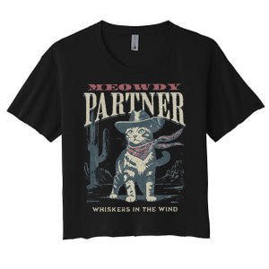 Meowdy Partner Cowboy Cat Country Western Women's Crop Top Tee