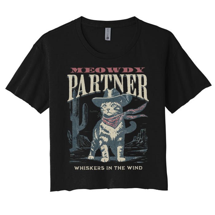 Meowdy Partner Cowboy Cat Country Western Women's Crop Top Tee