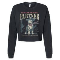 Meowdy Partner Cowboy Cat Country Western Cropped Pullover Crew