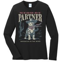 Meowdy Partner Cowboy Cat Country Western Ladies Long Sleeve Shirt