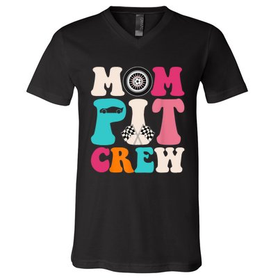 Mom Pit Crew Race Car Birthday Party Racing Mothers Day V-Neck T-Shirt