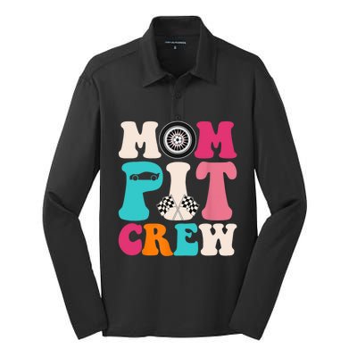 Mom Pit Crew Race Car Birthday Party Racing Mothers Day Silk Touch Performance Long Sleeve Polo