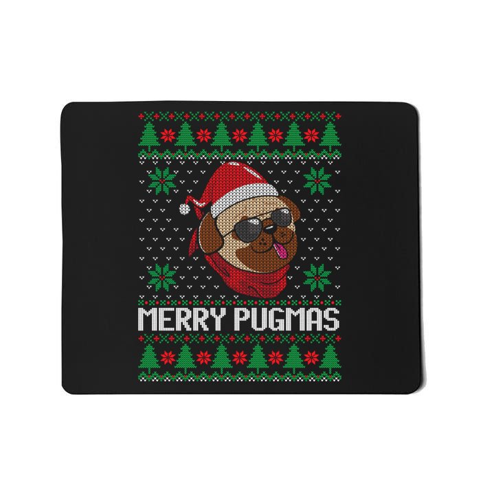 Merry Pugmas Christmas Ugly Sweater Funny Santa Hat Pug Gift Mousepad