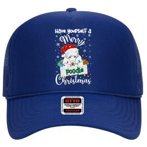 Merry Poodle Christmas Poodle Xmas Party Poodle Gift High Crown Mesh Back Trucker Hat