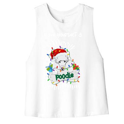 Merry Poodle Christmas Poodle Xmas Party Poodle Gift Women's Racerback Cropped Tank