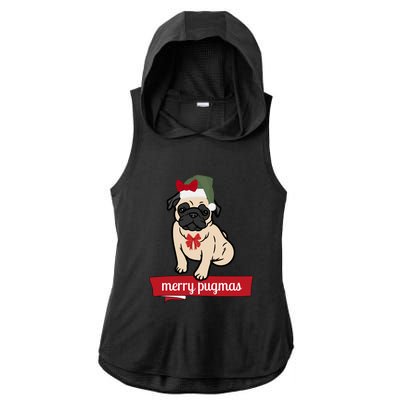 Merry Pugmas Christmas Funny Dog Santa Pug Santa Hat Ladies PosiCharge Tri-Blend Wicking Draft Hoodie Tank