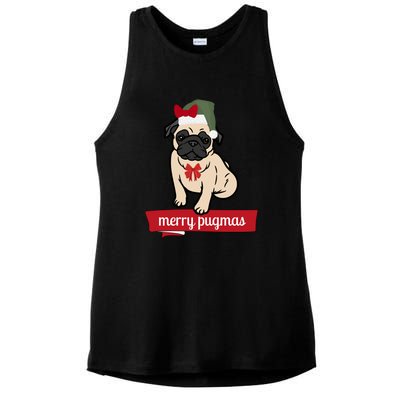 Merry Pugmas Christmas Funny Dog Santa Pug Santa Hat Ladies PosiCharge Tri-Blend Wicking Tank