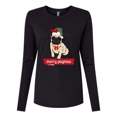 Merry Pugmas Christmas Funny Dog Santa Pug Santa Hat Womens Cotton Relaxed Long Sleeve T-Shirt