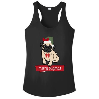 Merry Pugmas Christmas Funny Dog Santa Pug Santa Hat Ladies PosiCharge Competitor Racerback Tank