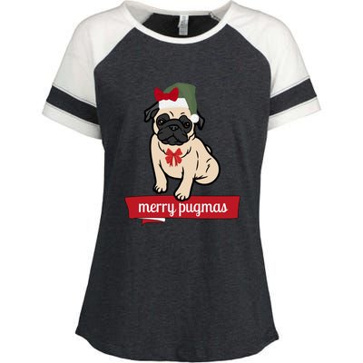 Merry Pugmas Christmas Funny Dog Santa Pug Santa Hat Enza Ladies Jersey Colorblock Tee