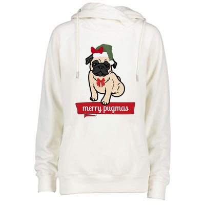 Merry Pugmas Christmas Funny Dog Santa Pug Santa Hat Womens Funnel Neck Pullover Hood