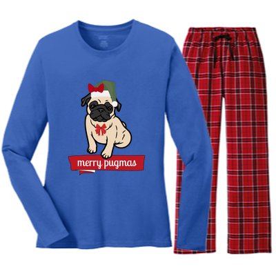 Merry Pugmas Christmas Funny Dog Santa Pug Santa Hat Women's Long Sleeve Flannel Pajama Set 