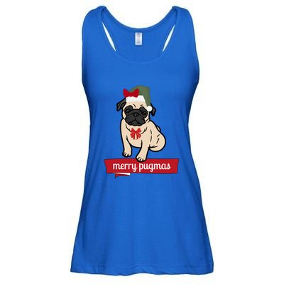 Merry Pugmas Christmas Funny Dog Santa Pug Santa Hat Ladies Essential Flowy Tank