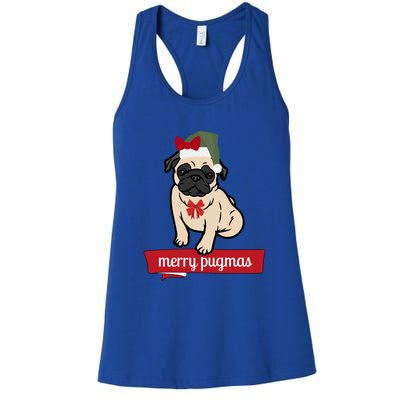 Merry Pugmas Christmas Funny Dog Santa Pug Santa Hat Women's Racerback Tank