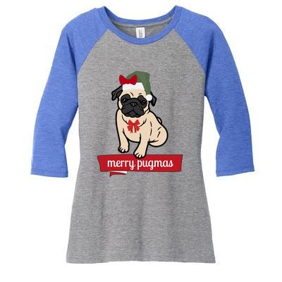 Merry Pugmas Christmas Funny Dog Santa Pug Santa Hat Women's Tri-Blend 3/4-Sleeve Raglan Shirt