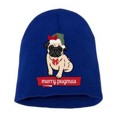 Merry Pugmas Christmas Funny Dog Santa Pug Santa Hat Short Acrylic Beanie