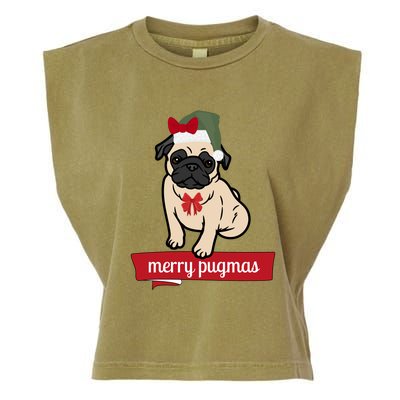 Merry Pugmas Christmas Funny Dog Santa Pug Santa Hat Garment-Dyed Women's Muscle Tee