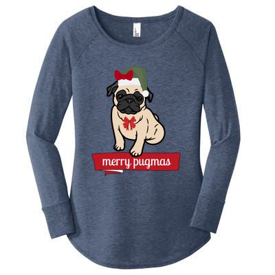 Merry Pugmas Christmas Funny Dog Santa Pug Santa Hat Women's Perfect Tri Tunic Long Sleeve Shirt