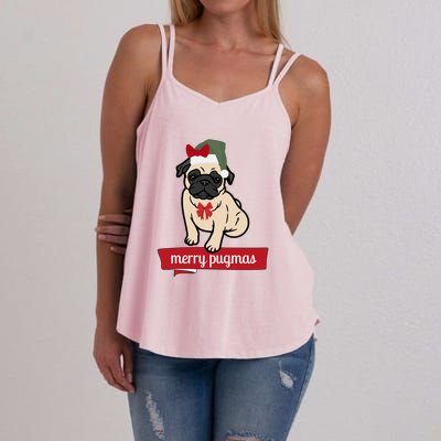 Merry Pugmas Christmas Funny Dog Santa Pug Santa Hat Women's Strappy Tank