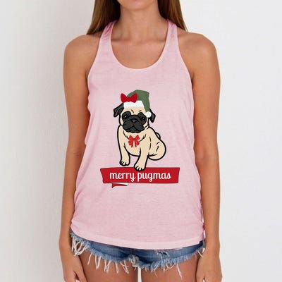 Merry Pugmas Christmas Funny Dog Santa Pug Santa Hat Women's Knotted Racerback Tank