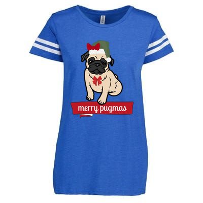 Merry Pugmas Christmas Funny Dog Santa Pug Santa Hat Enza Ladies Jersey Football T-Shirt