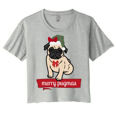 Merry Pugmas Christmas Funny Dog Santa Pug Santa Hat Women's Crop Top Tee