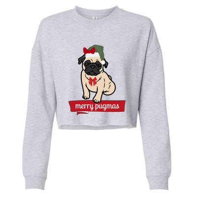 Merry Pugmas Christmas Funny Dog Santa Pug Santa Hat Cropped Pullover Crew