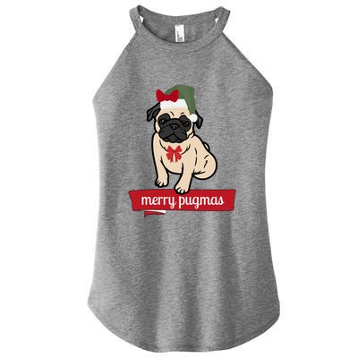 Merry Pugmas Christmas Funny Dog Santa Pug Santa Hat Women's Perfect Tri Rocker Tank