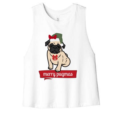 Merry Pugmas Christmas Funny Dog Santa Pug Santa Hat Women's Racerback Cropped Tank