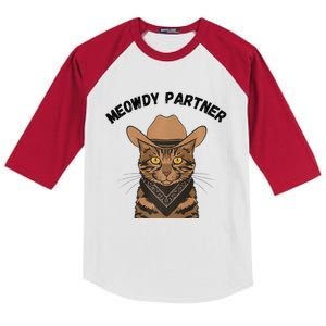 Meowdy Partner Cat Funny Cow Western Premium Kids Colorblock Raglan Jersey