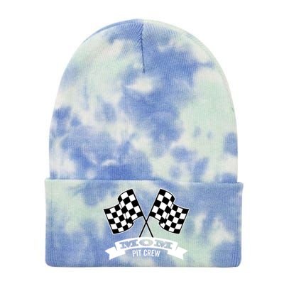 Mom Pit Crew For Race Car Party Gift Dark Cool Gift Tie Dye 12in Knit Beanie