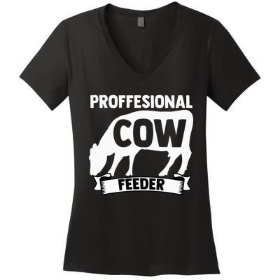 Mooing Professional Cow Feeder Calf Lover Barn Ranch Owner Women's V-Neck T-Shirt