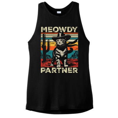 Meowdy Partner Cat Cowboy Hat Howdy Funny Country Western Ladies PosiCharge Tri-Blend Wicking Tank