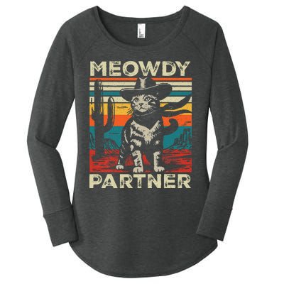 Meowdy Partner Cat Cowboy Hat Howdy Funny Country Western Women's Perfect Tri Tunic Long Sleeve Shirt