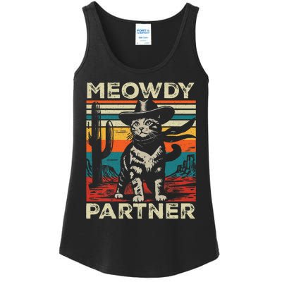 Meowdy Partner Cat Cowboy Hat Howdy Funny Country Western Ladies Essential Tank