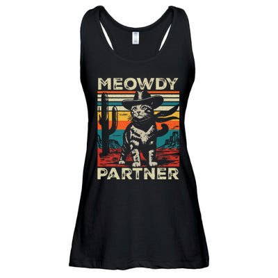 Meowdy Partner Cat Cowboy Hat Howdy Funny Country Western Ladies Essential Flowy Tank