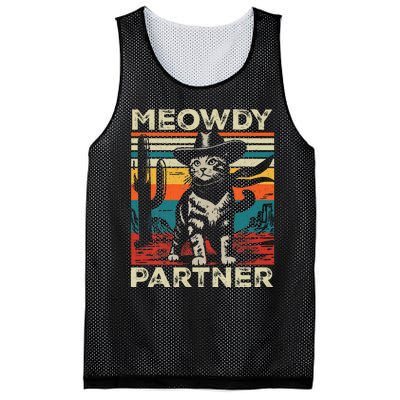 Meowdy Partner Cat Cowboy Hat Howdy Funny Country Western Mesh Reversible Basketball Jersey Tank