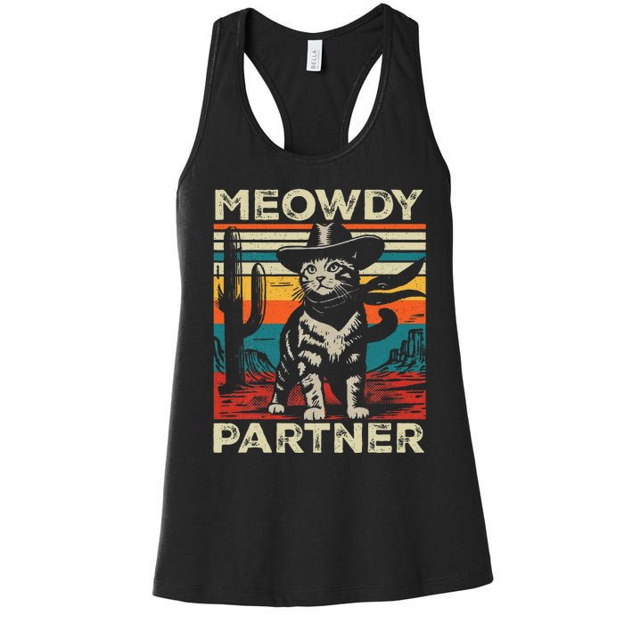 Meowdy Partner Cat Cowboy Hat Howdy Funny Country Western Women's Racerback Tank