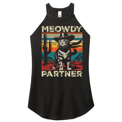 Meowdy Partner Cat Cowboy Hat Howdy Funny Country Western Women's Perfect Tri Rocker Tank