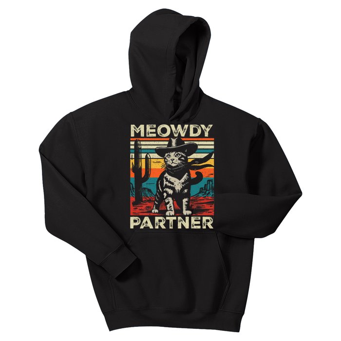 Meowdy Partner Cat Cowboy Hat Howdy Funny Country Western Kids Hoodie