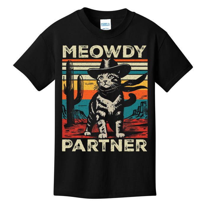 Meowdy Partner Cat Cowboy Hat Howdy Funny Country Western Kids T-Shirt