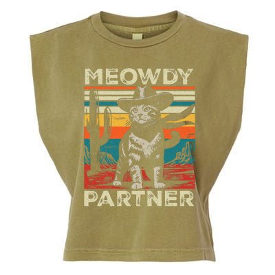 Meowdy Partner Cat Cowboy Hat Howdy Funny Country Western Garment-Dyed Women's Muscle Tee