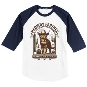 Meowdy Partner Cowboy Cat Country Western Funny Cat Baseball Sleeve Shirt