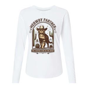 Meowdy Partner Cowboy Cat Country Western Funny Cat Womens Cotton Relaxed Long Sleeve T-Shirt