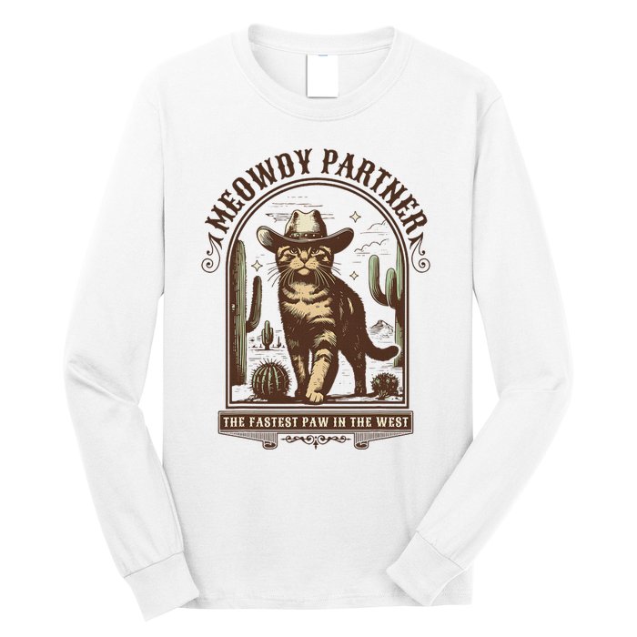 Meowdy Partner Cowboy Cat Country Western Funny Cat Long Sleeve Shirt