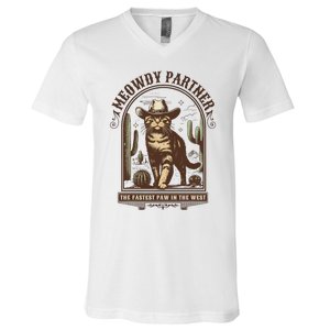 Meowdy Partner Cowboy Cat Country Western Funny Cat V-Neck T-Shirt