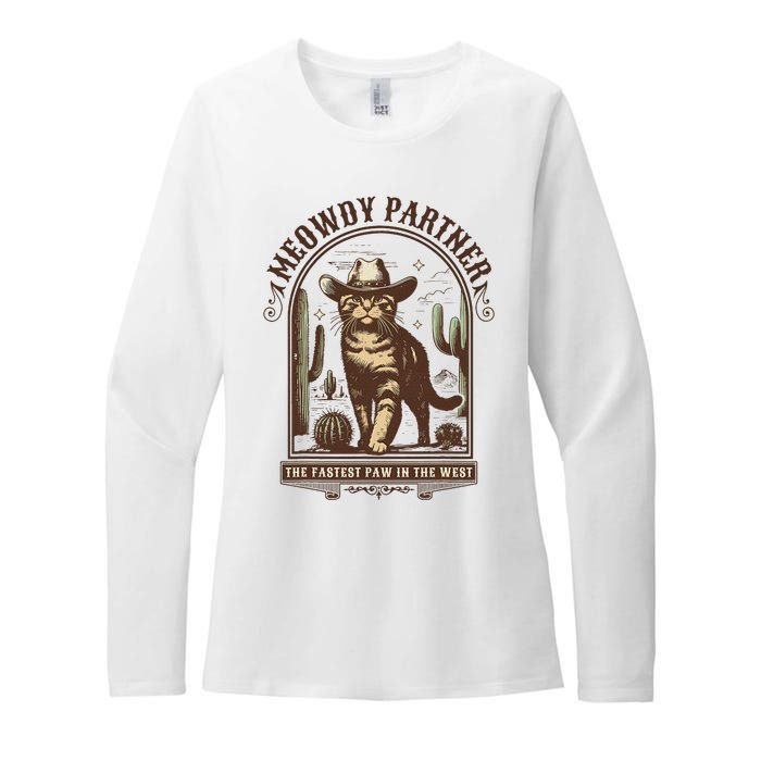 Meowdy Partner Cowboy Cat Country Western Funny Cat Womens CVC Long Sleeve Shirt