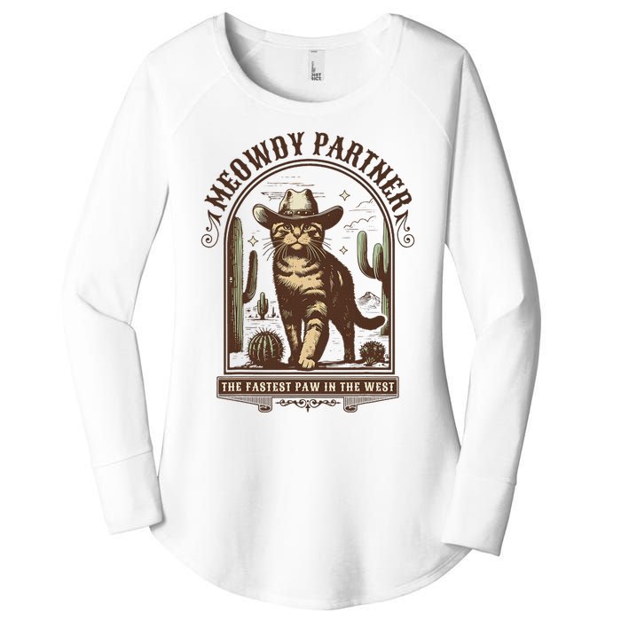 Meowdy Partner Cowboy Cat Country Western Funny Cat Women's Perfect Tri Tunic Long Sleeve Shirt