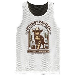 Meowdy Partner Cowboy Cat Country Western Funny Cat Mesh Reversible Basketball Jersey Tank