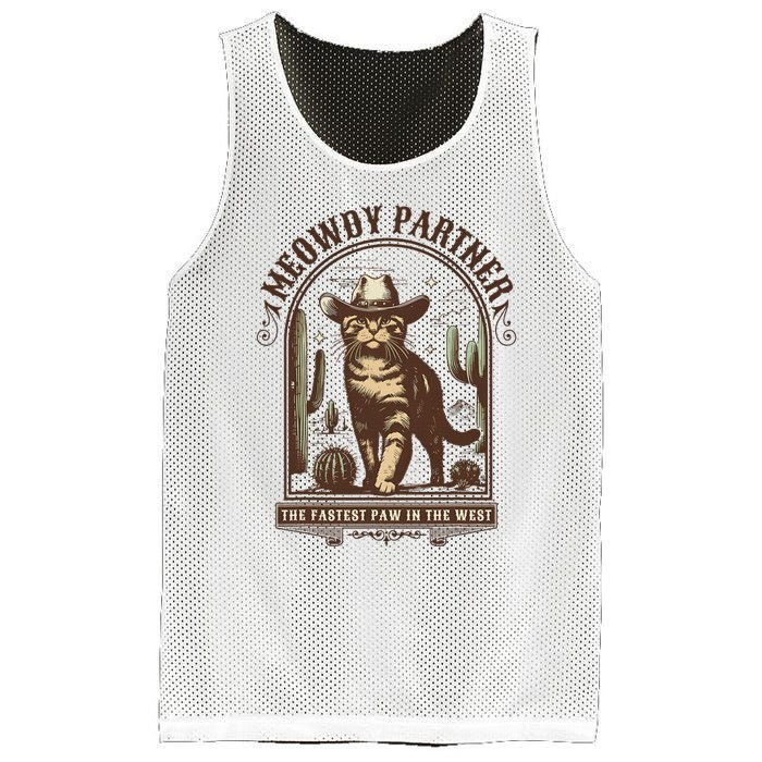 Meowdy Partner Cowboy Cat Country Western Funny Cat Mesh Reversible Basketball Jersey Tank